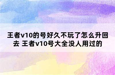 王者v10的号好久不玩了怎么升回去 王者v10号大全没人用过的